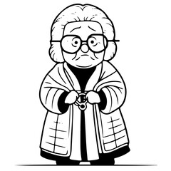 elderly woman, old woman, Cute elderly woman outline vector illustration