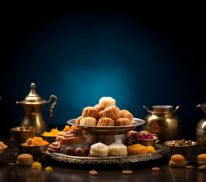 Savor the Sweetness: Appetizing Still Life Image of Traditional Indian Sweets Celebrating Raksha Bandhan