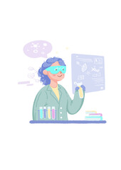 Scientist cartoon character, student character with science symbol