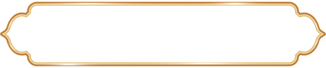 Ramadan window frame shape. Islamic golden ribbon for text. Muslim mosque panel element with ornament. Turkish tag