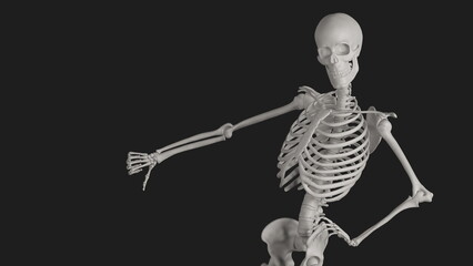 skeleton posing 3d render with black background