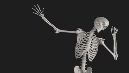 skeleton posing 3d render with black background