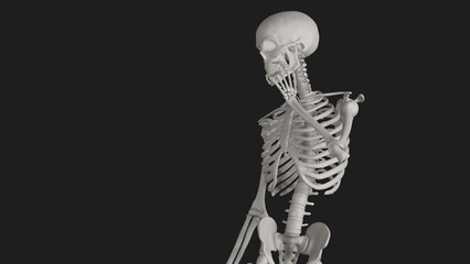 skeleton posing 3d render with black background