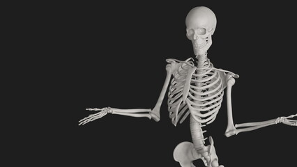 skeleton posing 3d render with black background