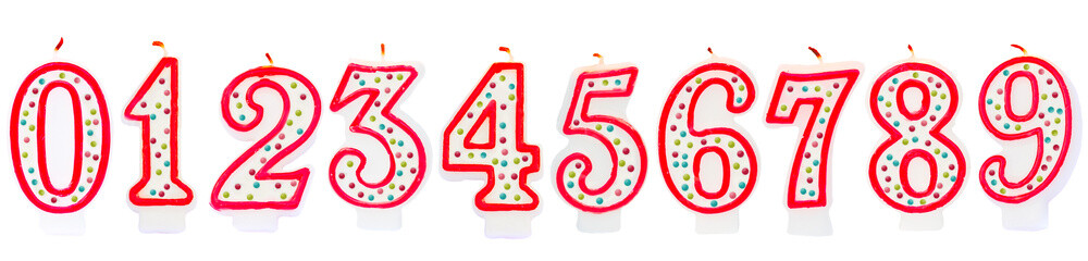 Birthday candles number set isolated on transparent background. Candle set overlay png. 