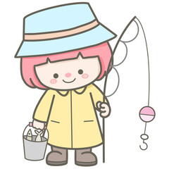 Cute pastel girl fisherman character