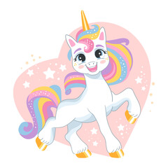 Cute cartoon character lovely unicorn with a heart © alinart