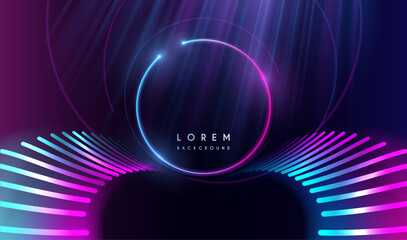 Abstract neon light lines with ring template