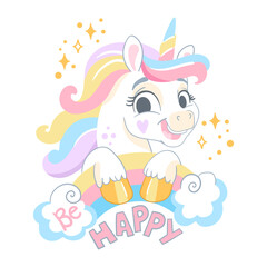 Cute cartoon character magic happy unicorn vector