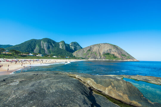 View of the beautiful Itacoatiara Beach and it's cliff - Niter&oacute;i, State of Rio de Janeiro, Brazil