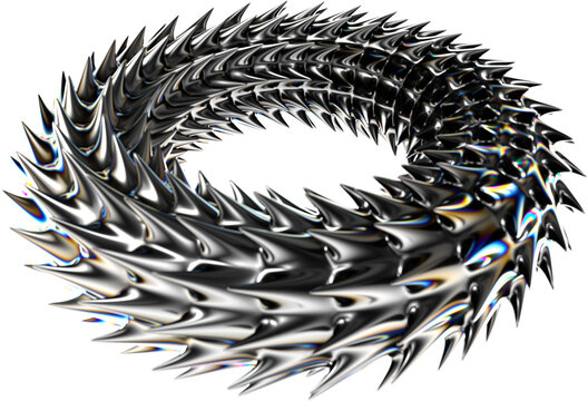 3d Spikey Abstract  Ferrofluid Torus Shapes on Transparent Background
