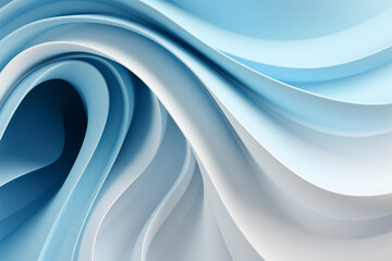 White colorful paper swirl on blue background, panoramic shot