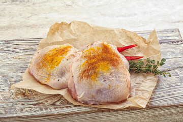Raw chicken thigh for cooking
