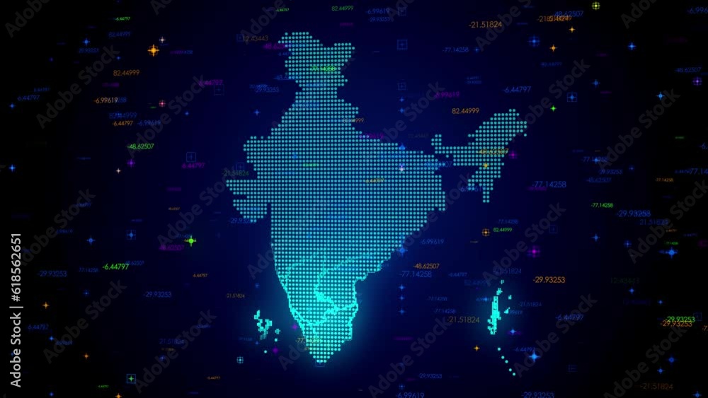Poster futuristic motion view blue colorful shiny digital technology hud dots mosaic grid india map light s