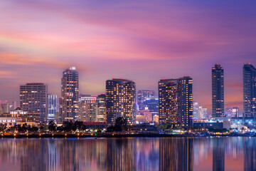 Fototapeta na wymiar View of cityscape at Night , San Diego, California, USA