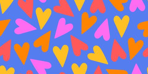 Modern abstract seamless pattern with colorful heart shapes. Romantic hand drawn vector design illustration background for surface design