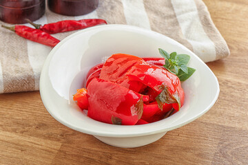 Marinated red bell pepper with oil