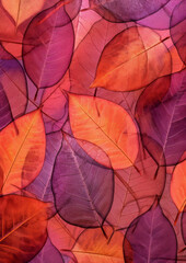.A large amount of scattered leaves in purple and orange colors. Generative AI
