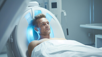 A patient undergoing a nuclear medicine therapy session, receiving targeted treatment for a specific medical condition Generative AI
