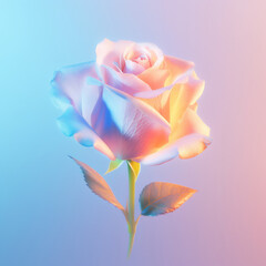 .A plastic rose made of neon-colored plastic in rainbow hues. Generative AI