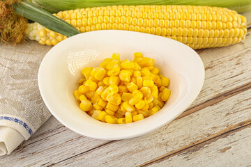 Canned yellow corn in the bowl