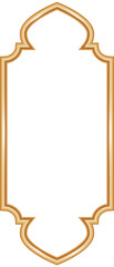 Ramadan window frame shape. Islamic golden arch. Muslim mosque element of architecture with ornament.