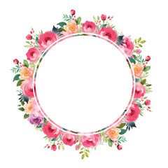 Vector watercolor floral frame. Beautiful wreath. Elegant floral collection with isolated summer flowers, hand drawn watercolor. Design for invitation, wedding or greeting cards