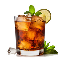 Cuba Libre rum and cola cocktail isolated on a transparent background (Generative AI)