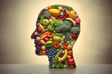 Vegan diet and mental function concept as a psychiatric or psychiatry symbol of the effects on the brain.AI generated - obrazy, fototapety, plakaty