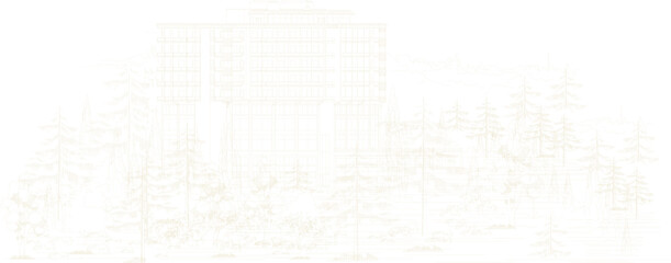 Sketch vector illustration architectural design layout resort complex in the middle of the forest