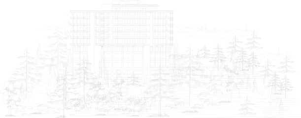 Sketch vector illustration architectural design layout resort complex in the middle of the forest