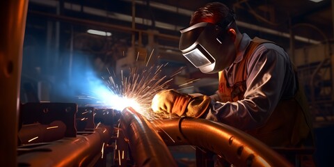 Welding Inside Pipe. Construction of NLG Natural Gas and Fuels Transport Pipeline. Clean Green Power and Energy Concept