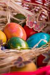 Yellow, Orange, Green, Blue and Red eggs