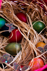 Colored eggs for Easter close up