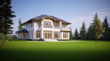Fototapeta na wymiar Exterior luxury house.Classic style with lawn field.Concept for real estate sale or property investment3d rendering