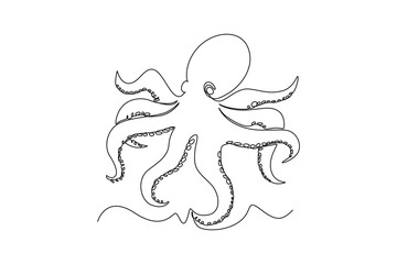 Single one line drawing Fish and wild marine animals concept. Continuous line draw design graphic vector illustration.