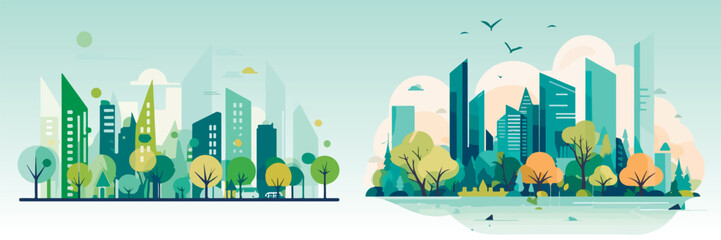 Abstract flat vector illustration of green eco city.