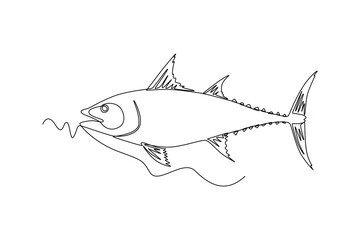 Single one line drawing Fish and wild marine animals concept. Continuous line draw design graphic vector illustration.