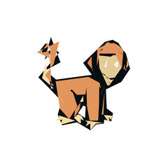 cartoon of monkey with edge line and transparent background