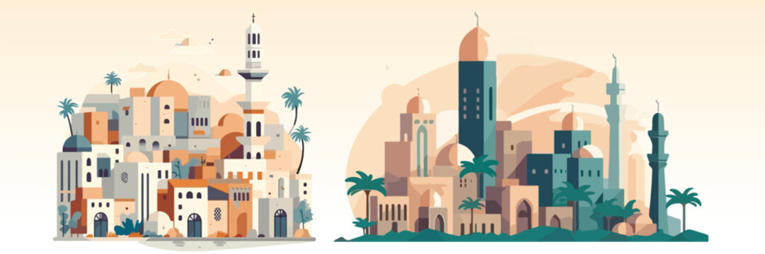 Abstract flat vector illustration of arabian city.
