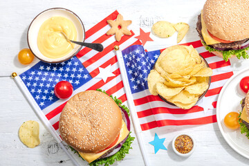 Homemade burgers. An American classic, traditional food for picnic or celebration Independence Day