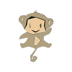 cartoon of monkey with edge line and transparent background