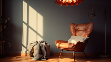 Lazy armchair in the room with sun light.3d rendering