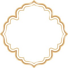 Ramadan window frame shape. Islamic golden Muslim mosque element of architecture with ornament.