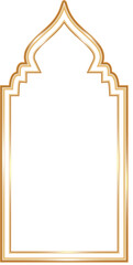 Ramadan window frame shape. Islamic golden arch. Muslim mosque element of architecture with ornament. Turkish gate and door