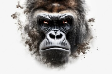 gorilla face shot PNG 8k isolated on white background