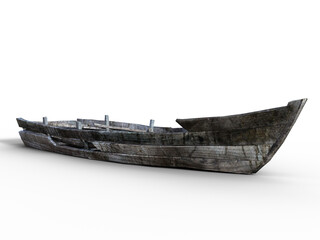 Old raw boat, on transparent background.3d rendering