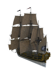 Pirate ship isolated on transparent background.3d rendering.