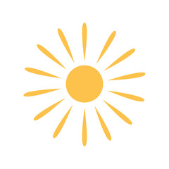 Vector illustration of the sun with long rays. Isolated on white background.