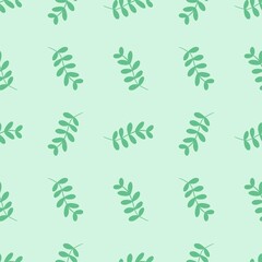 Leaf seamless pattern on pastel green background